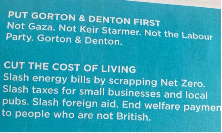 Reform UK campaign leaflet
